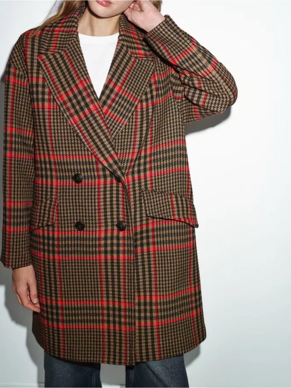 Houndstooth Oversized Double-Breasted Coat